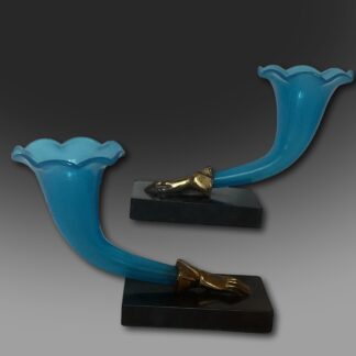 Pair of blue glass early 19th century cornucopia