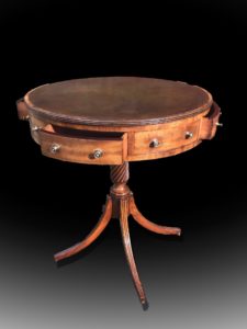 Outstanding George III mahogany drum table drawers slightly open