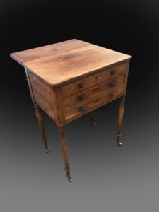 George III Regency Period Rosewood Worktable unfolded angle front left