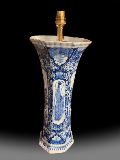 late 18th century Dutch Delft blue and white ribbed trumpet shape vase
