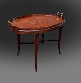 George III oval mahogany tray with a scalloped gallery