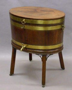 George III mahogany oval brass bound wine cooler of the Adam period