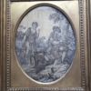Silk embroidery in original giltwood frame." "Shepherd playing the pipes"