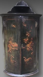 A rare and decorative George II mid-18th century Bow Front Hanging Corner Cupboard