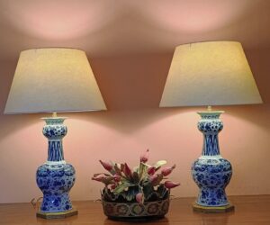 Pair of 18th century Delft lamps
