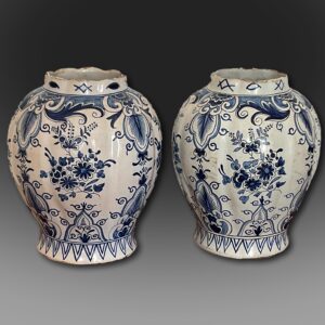 Pair of 18th century Dutch Delft vases, marked Dijon