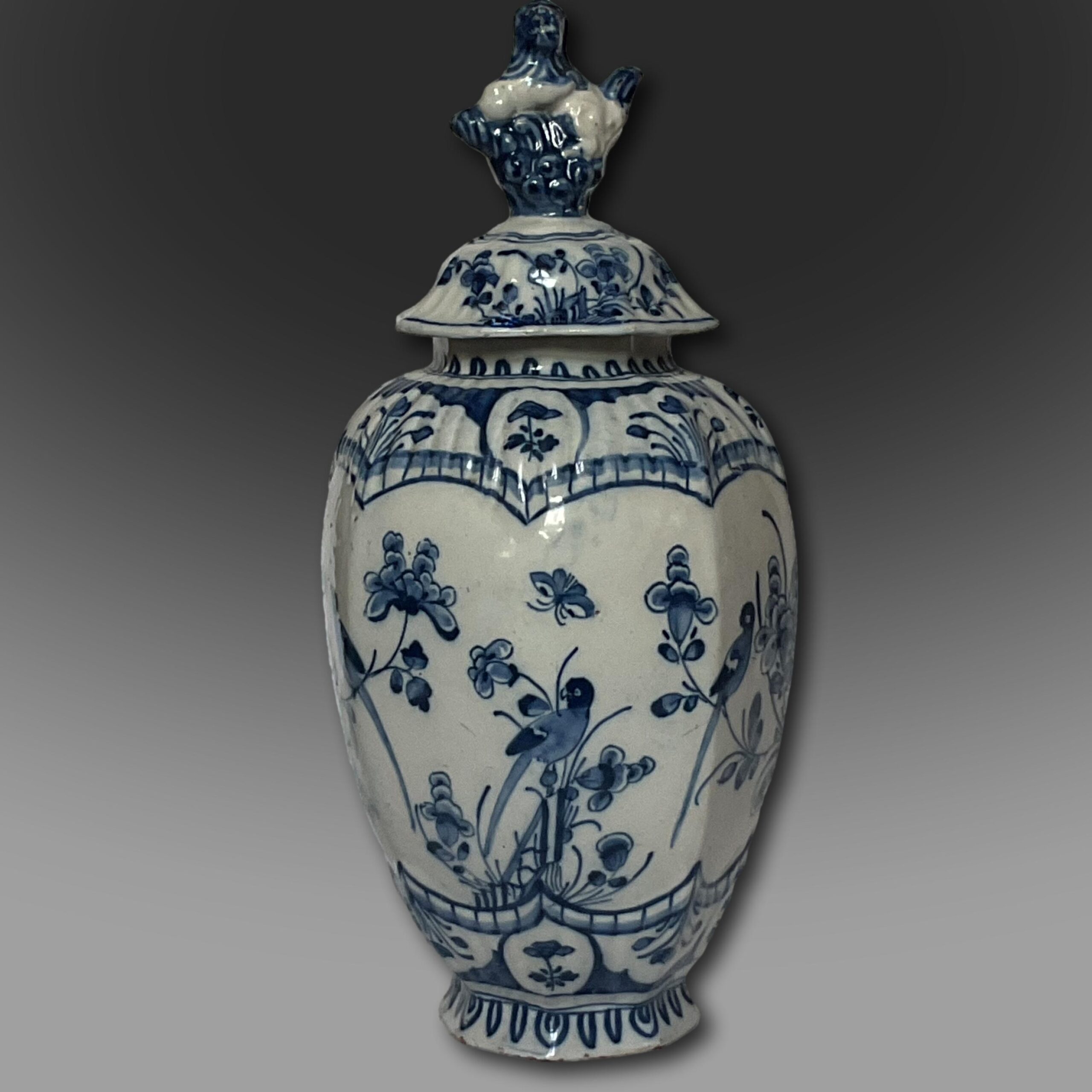 18th century Dutch Delft vase with top 18th century Dutch Delft vase with top