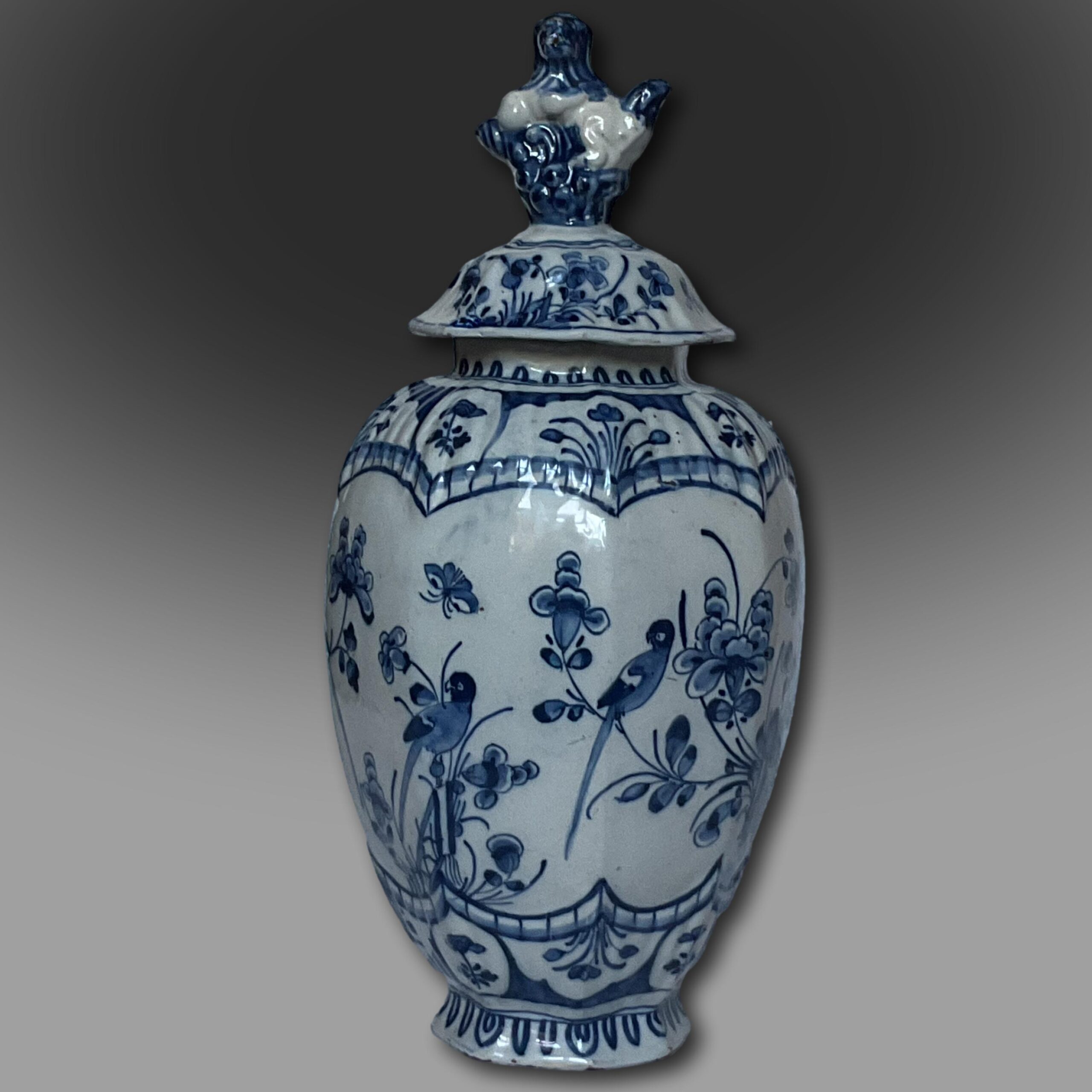 18th century Dutch Delft vase with top 18th century Dutch Delft vase with top