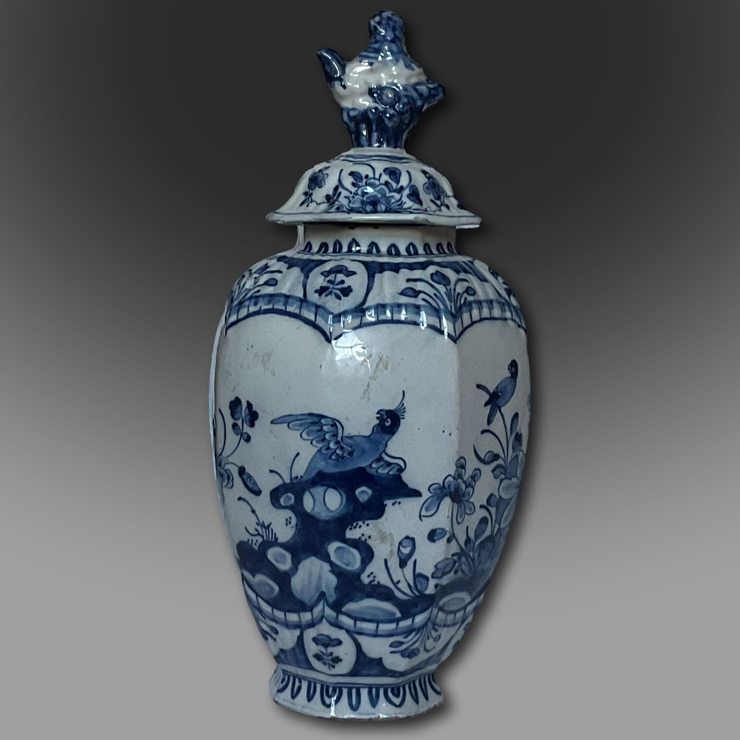 18th century Dutch Delft vase with top side 18th century Dutch Delft vase with top side