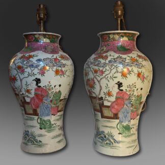 Pair of 19th century tall Chinese Lamps Main