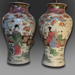 Pair of 19th century tall Chinese Lamps side