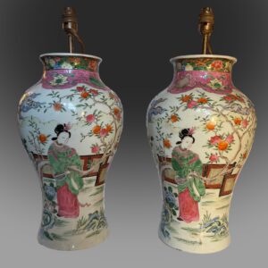Pair of 19th century tall Chinese Lamps